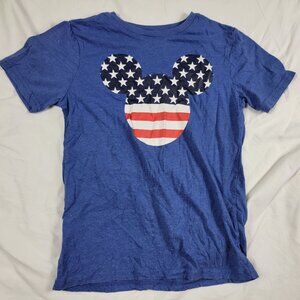 Disney Boys Medium Blue Shirt Patriotic Mickey Mouse American Flag Casual School